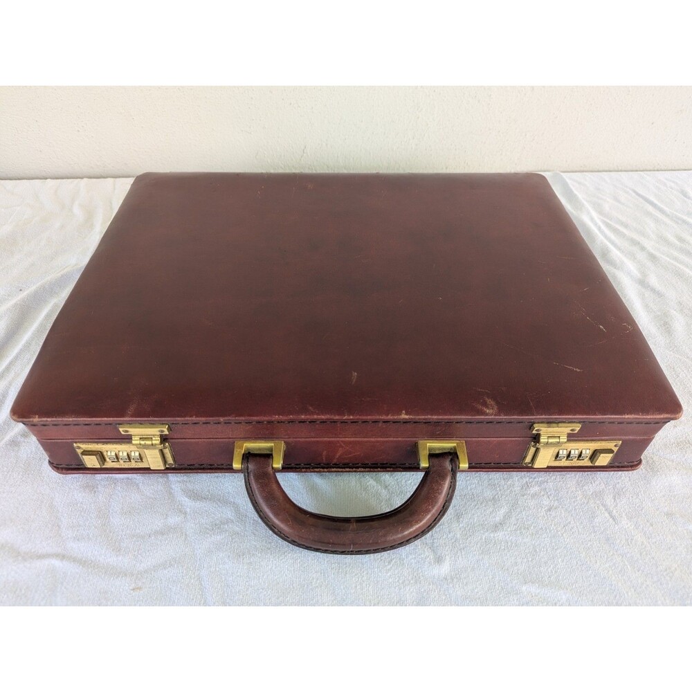 VTG TUMI Leather Attache Briefcase Burgundy Red Combination Lock Organizer Case